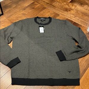 Emporio Armani Men's Black and taupe Crewneck Sweater